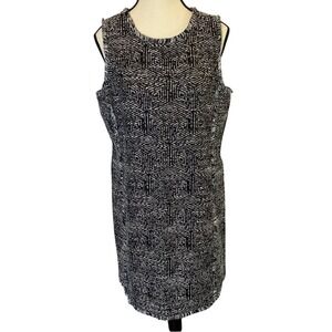 Banana Republic Geometric Tweed Shift Dress Women's Size 10 Fringe‎ Hem Career